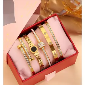 5-piece Set Of Unisex's Elegant and Luxurious 304 Stainless Steel Bracelets with Gift Box, High-quality and Fashionable Items for Christmas Gift, Birthday Gift Box and Stackable Bracelets, Exquisite Bracelet