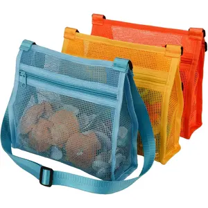 Mesh Bag for Holding Beach Shell,Toys (Blue&Yellow&Orange 3pack) Shell Collecting Bags for Kids, for Picking Up Shells