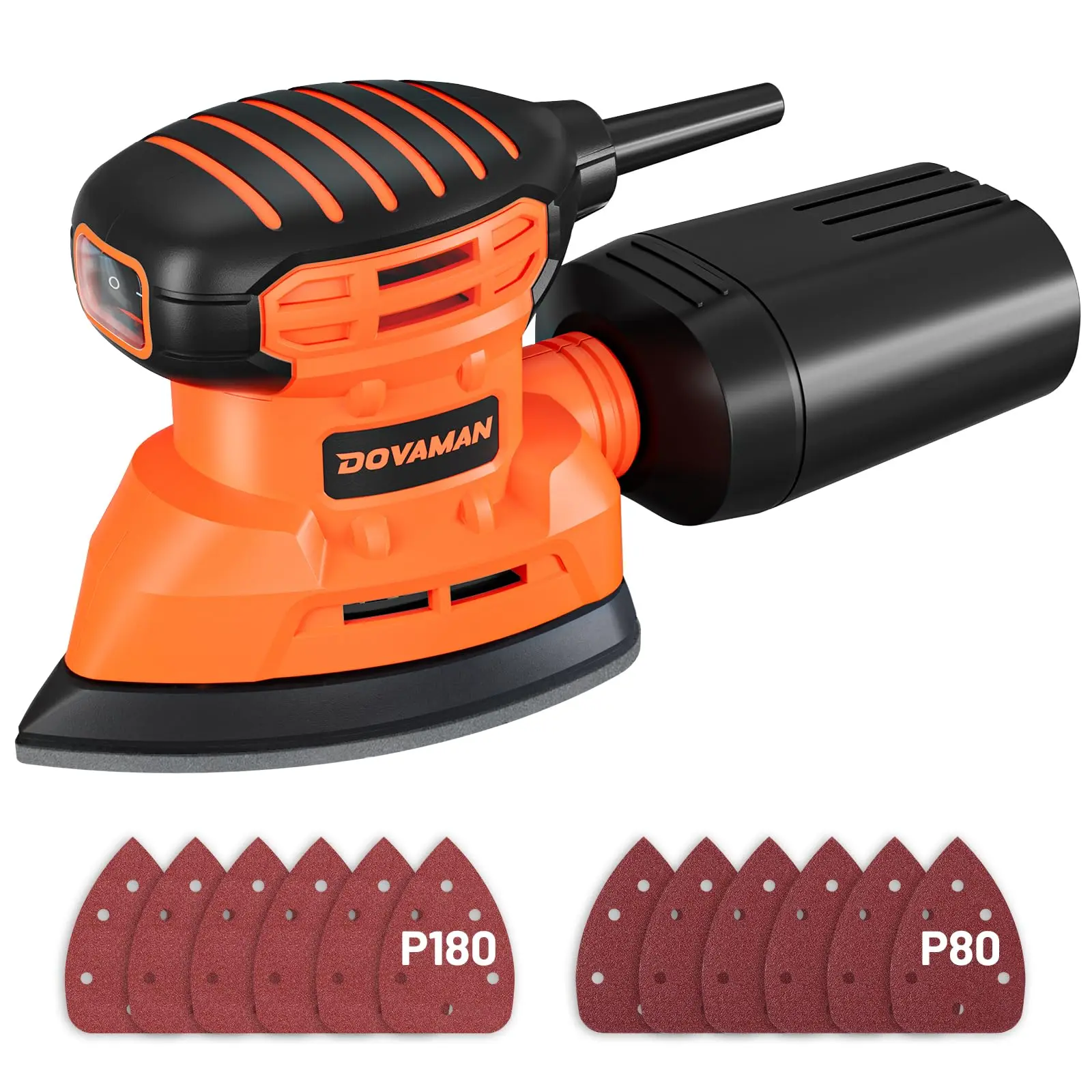 #summerfinds DOVAMAN DLS03A 130W Detail Sander, up to 12000RPM, with 12PCS Sandpaper, Efficient Dust Collection System, for Wood and Steel Surfaces,#Summervibes