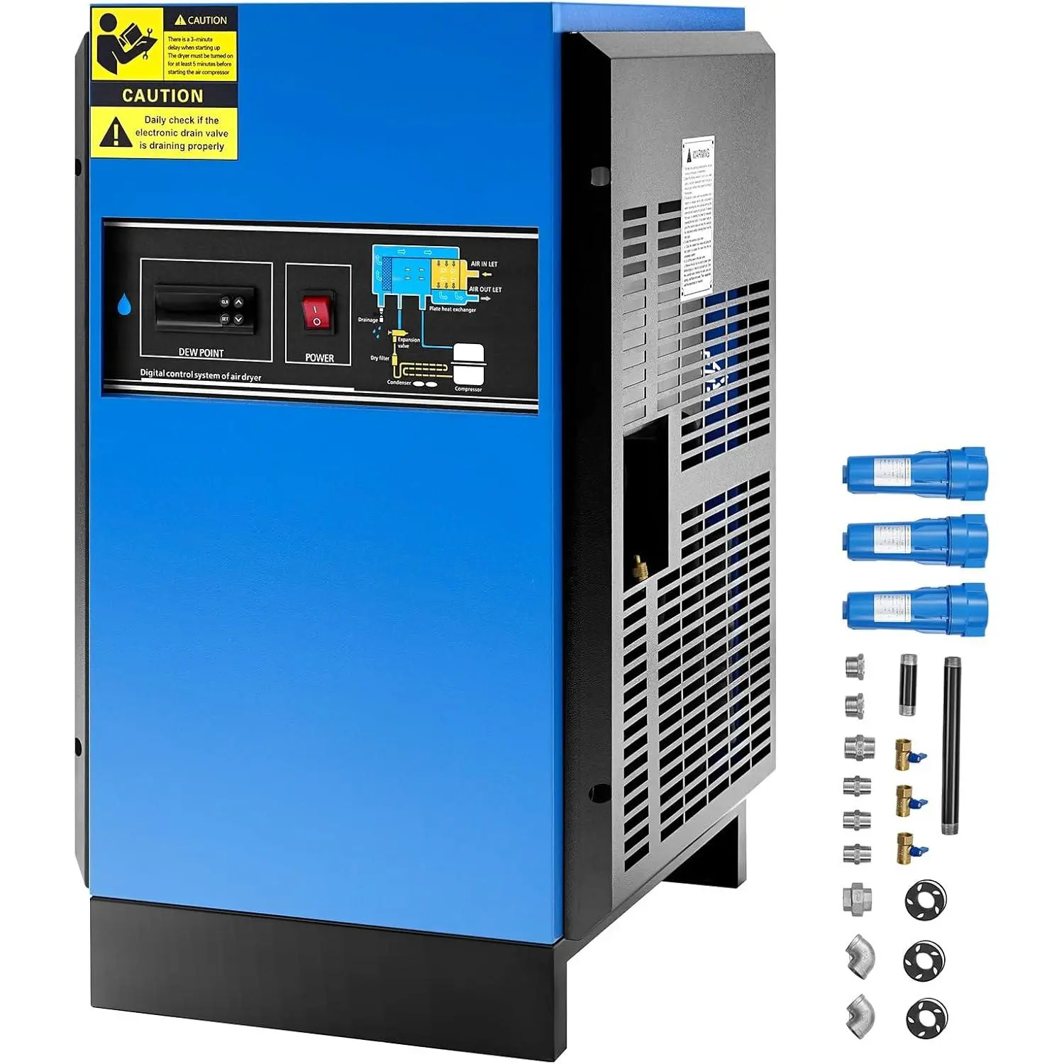VEVOR Compressed Air Dryer, 85CFM Refrigerated Air Dryer, 110-120V Industrial Refrigerated Air-Drying System for 15HP & 20HP Compressors - with Color Screen Control Panel and Automatic Drainage