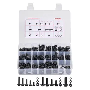 VEVOR 280 Pcs Bolts and Nuts Assortment Kit,  , Metric Machine Screws and Flat Washers, Alloy Steel M6/M8/M10 Multiple Size, for Furniture / Equipment Assembly, Vehicle Grade 10.9 Black, with Case