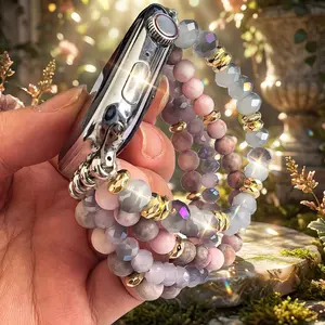 Bohemian Style Amber Beads & Deep Blue Chain Strap for Apple Watch 38/40/41/42/44/45/46/49mm, Fits Series 11 10 9 8 7 6/se 5 4 3 2 1