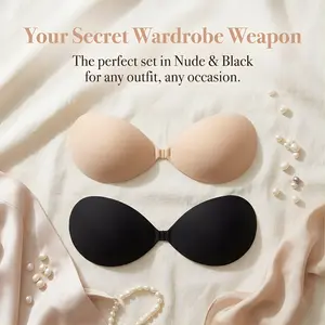 Women's Front Closure Strapless Backless Bra, Reusable Seamless Nipple Covers & Thickened Push-Up Bra Pad Inserts - 82.3% Nylon 17.7% Spandex Breast Lift Pads, Removable Washable, Multi-Occasion for Wedding Dresses, Evening Parties, Clubwear