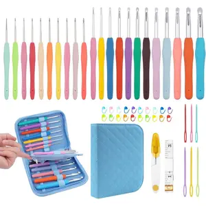 22 Sizes Crochet Hooks Set with Storage Case,0.5mm-10mm Crochet Hooks with Ergonomic Soft Handle for Arthritic Hands,Crochet Kit for Beginners,Blue