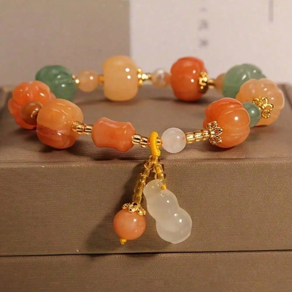 New Chinese Style Colorful Beaded Bracelet | Vintage Natural Stone, Handmade Pumpkin Beads #NewChineseStyle #NaturalStoneBracelet