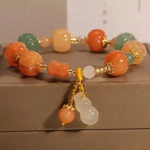 New Chinese Style Colorful Beaded Bracelet | Vintage Natural Stone, Handmade Pumpkin Beads #NewChineseStyle #NaturalStoneBracelet
