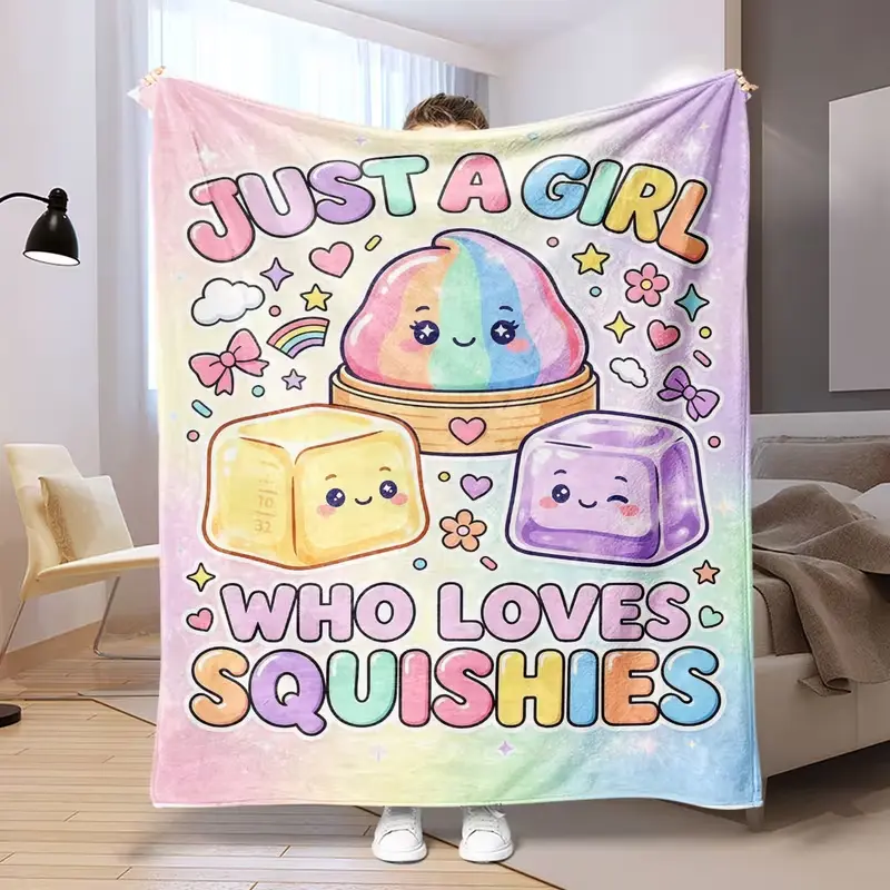 Just A Girl Who Loves Squishies Rainbow Steamer Squishy Block Candy Bow Print Fleece Blanket - Comfortable And Soft, Warm And Anti-Pilling, Machine Washable, Plush Shawl, Bed Blanket, Sofa Blanket Or Air Conditioner Blanket, Suitable for Napping