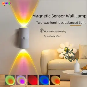 RGB Color Changing Wall Light with Human Body Sensing, USB Rechargeable Infrared Wireless LED Night Lamp for Indoor Use