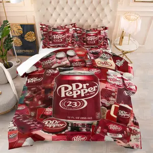 Dr Pepper Print Decorative Bedding Set, Includes 1 Quilt and 1 or 2 Pillowcases Without Pillow Inserts, Soft Bedroom Decor for Kids and Adults Gift