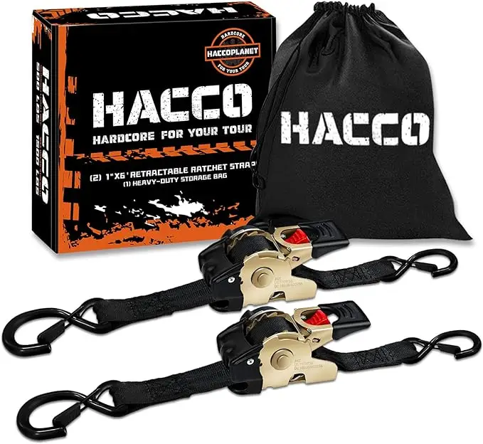 2Pk Retractable Ratchet Tie Down Straps 1" - 1500lbs Max Break Strength Autoretract Tie Downs with Coated S-Hooks for Motorcycles Cargo #Outdoorfun