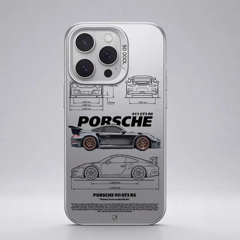 Porsche 911 GT3 RS Pattern Gradient IMD Phone Case - Luxury Shockproof Protection Accessory for Multi-Model iPhone, Samsung Devices, Hard TPU PET PC Black Silver Gift Protector Cover, Accessories, Cellphone