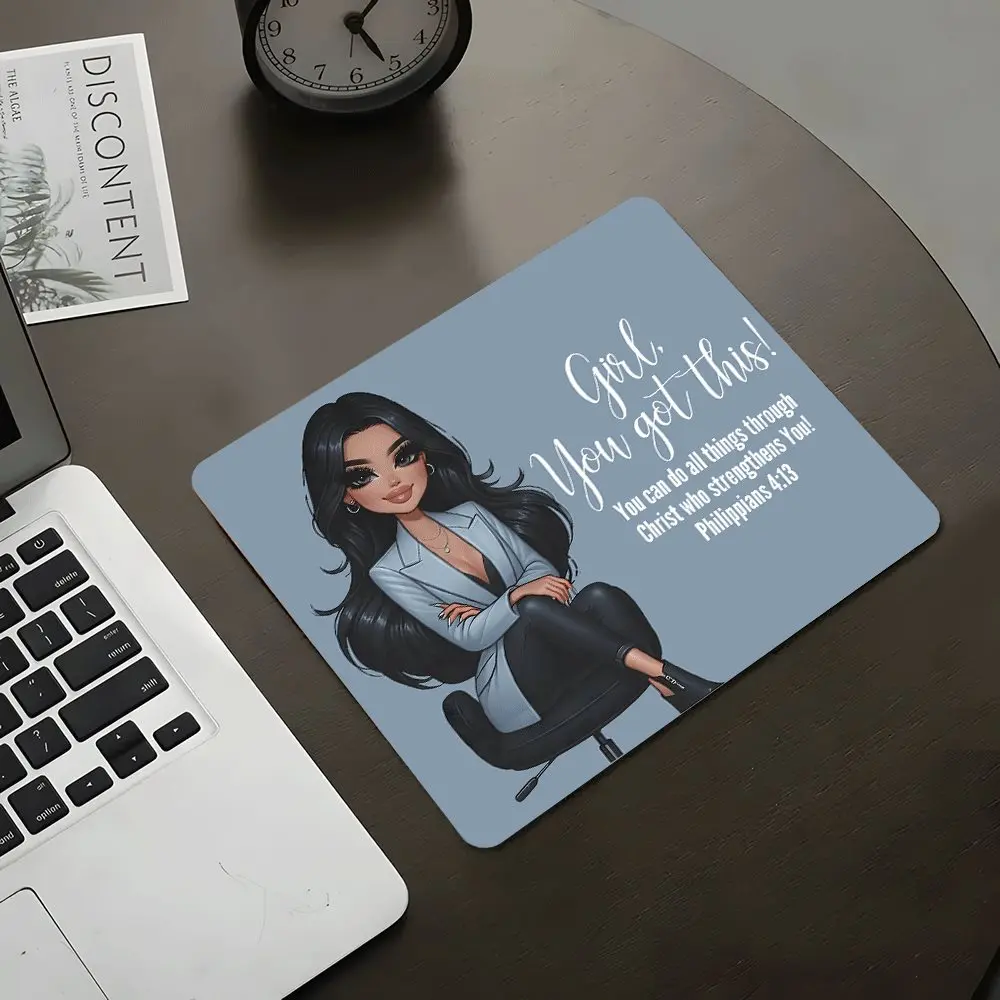 Girl, you got this Blue Elegant Square mouse pad，Gaming Mouse Pad, Made for Gaming, Aesthetic Desktop Decorative Protective Pad, Rubber Anti-slip Lockedge Work Pad, Small Size Suitable for Laptop, Desktop Computer Games, Work, Family, Non Slip Mousepad