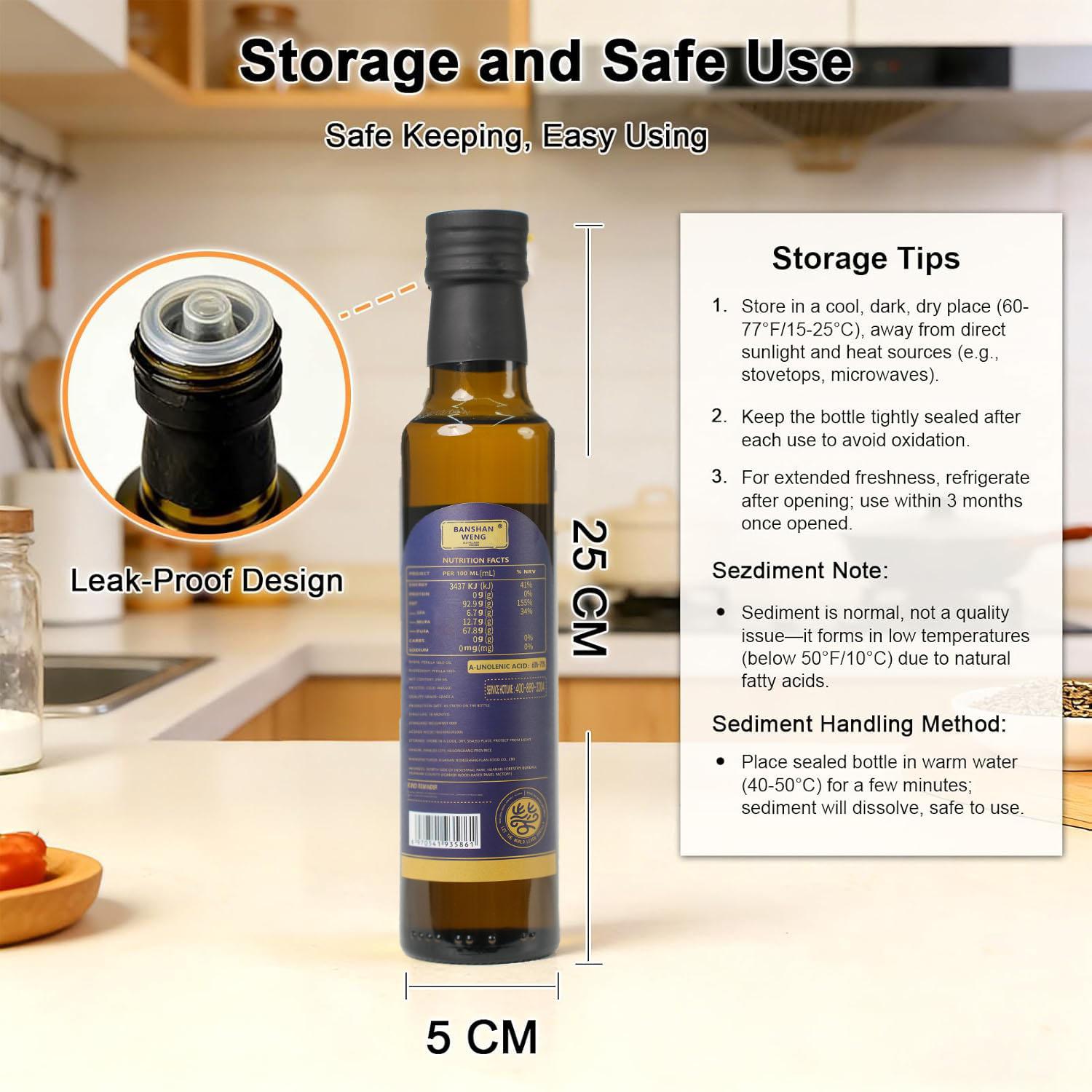 100% Pure Perilla Seed Oil Food Grade Perilla Seed Oil | Ideal for Smoothies, Yogurt, Salads & Low-Heat Cooking Vegetable