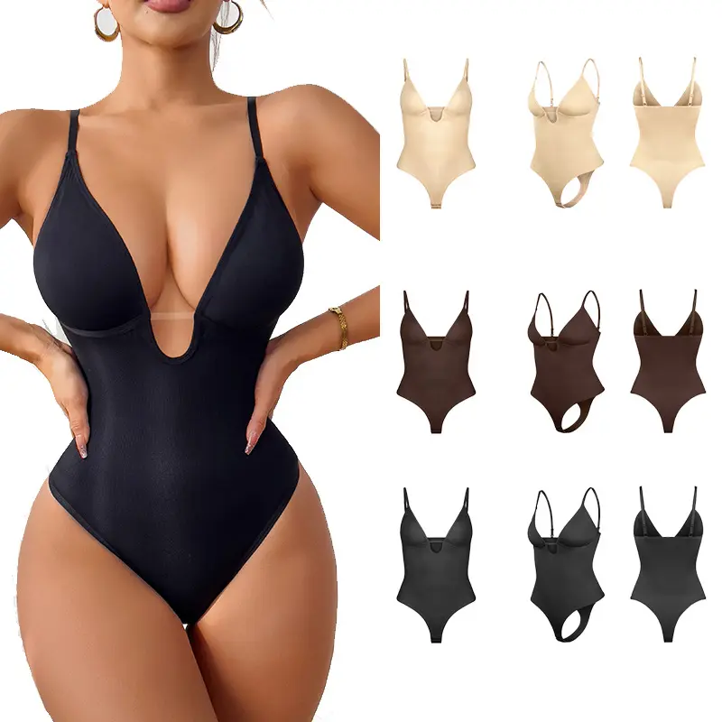 Deep V- neck Sexy Tight Waist Open T- shaped Women' s jumpsuit Bodysuit Plus Size Adjustable Elastic