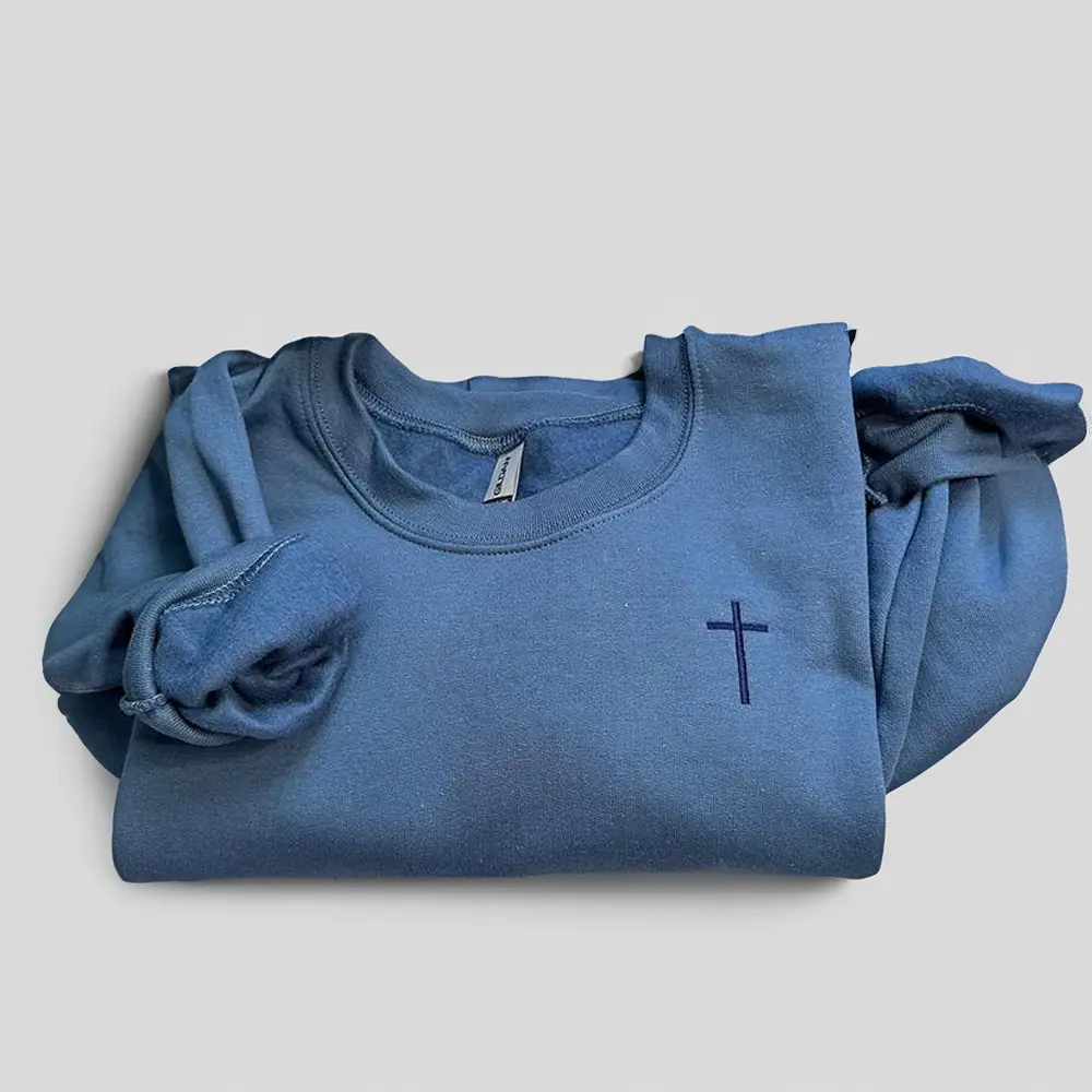 Cross Embroidered Sweatshirt, Minimalist Christian Crewneck, Religious Gift Apparel