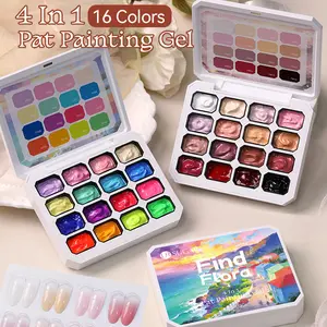 16-color cream gel nail palette with handy patting design. Rich shades ideal for gradient and floral patterns. Even color payoff, great for salon creation and personal home nail styling.