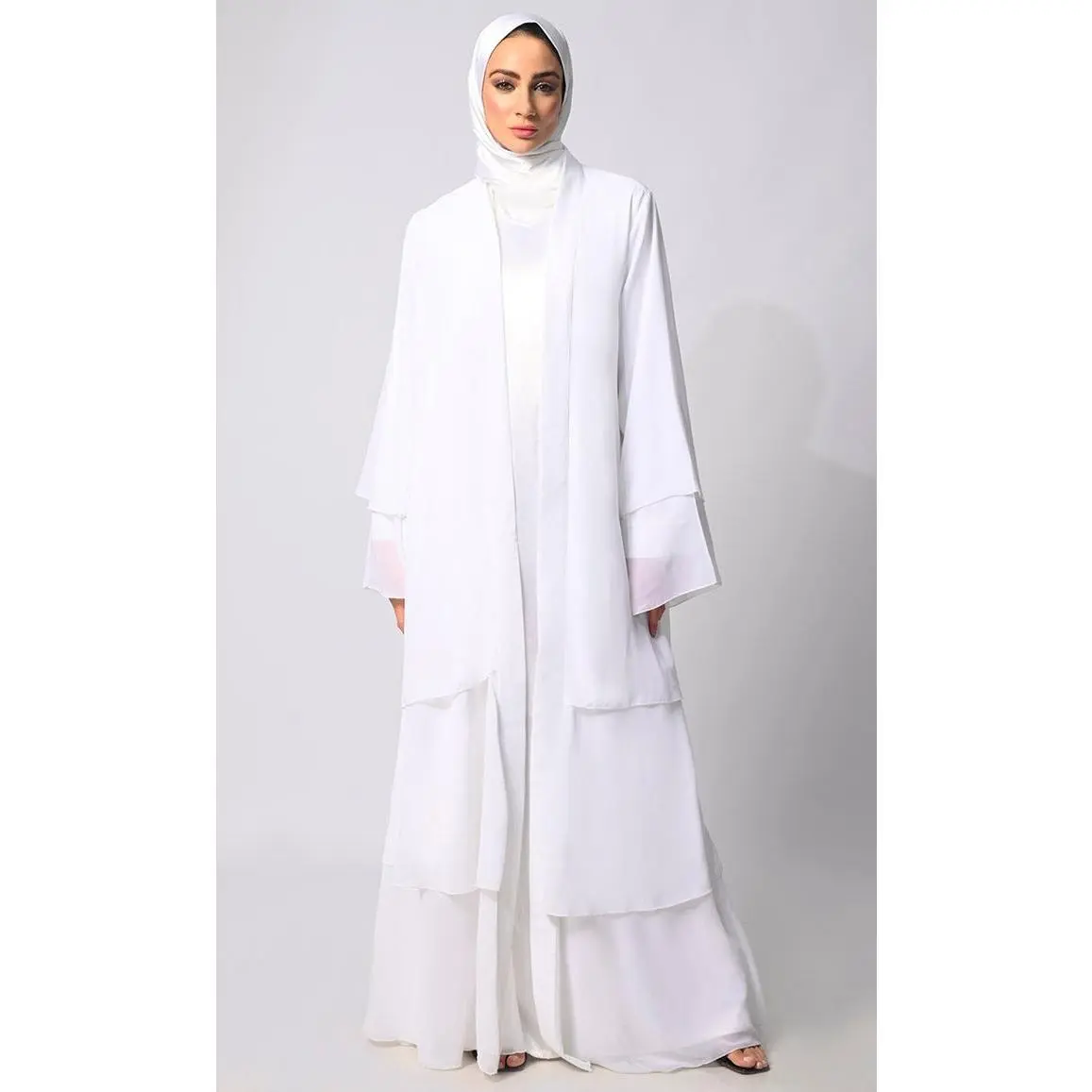 Elegance in Layers: White Tiered Shrug with Satin Lining - Final Sale