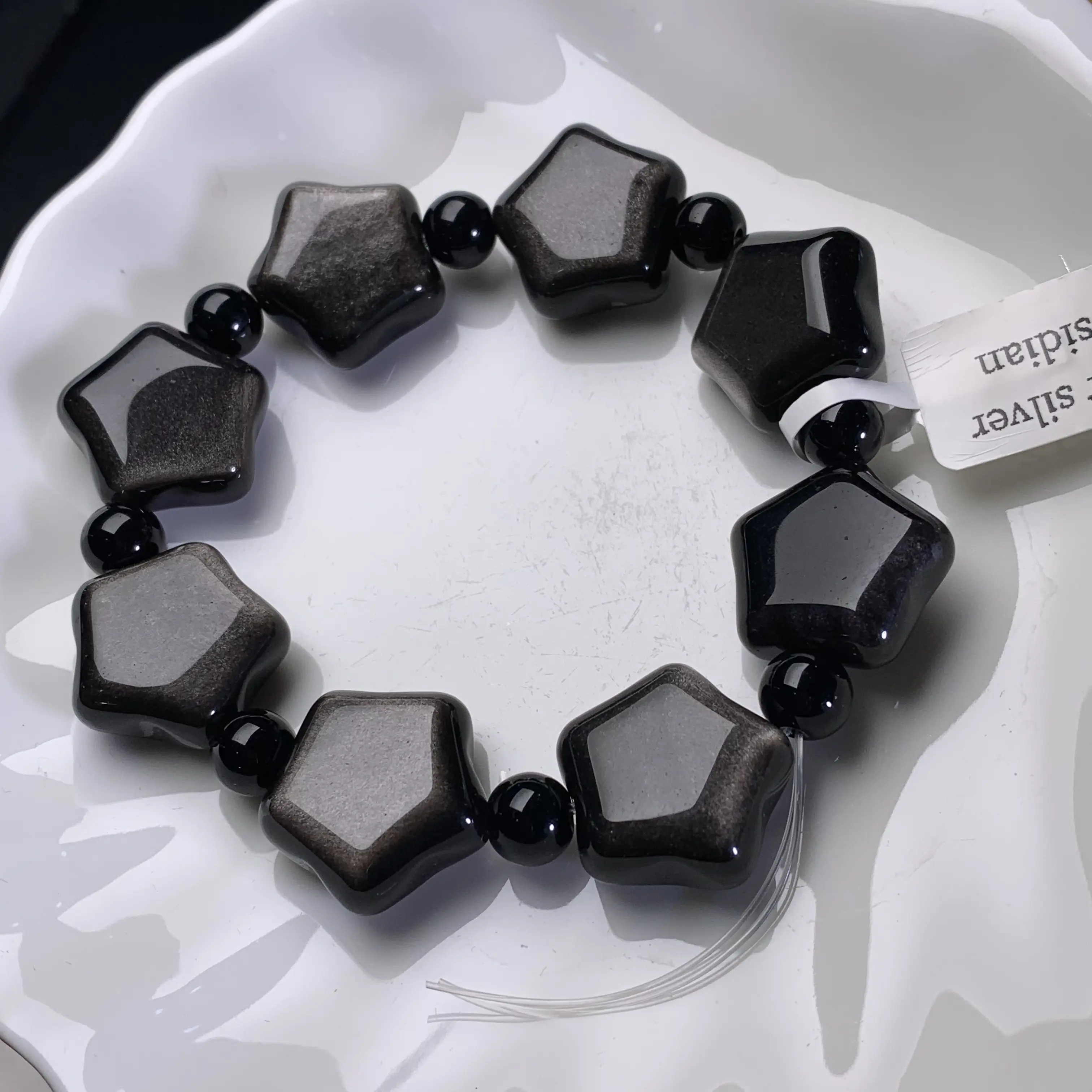 【Star silver obsidian 】Star silver obsidian Bracelet Healing Energy Charged Quartz Stone Bead Handcrafted Stretch Bracelet for Women Men Teens