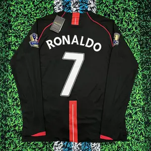 2007 2008 MUFC Away Retro Black No.7 Ronaldo Long Sleeved Soccer Jersey