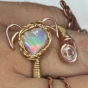 Dog Head Ring - pure copper Wire, Fits Any Finger, Choose Your Crystal