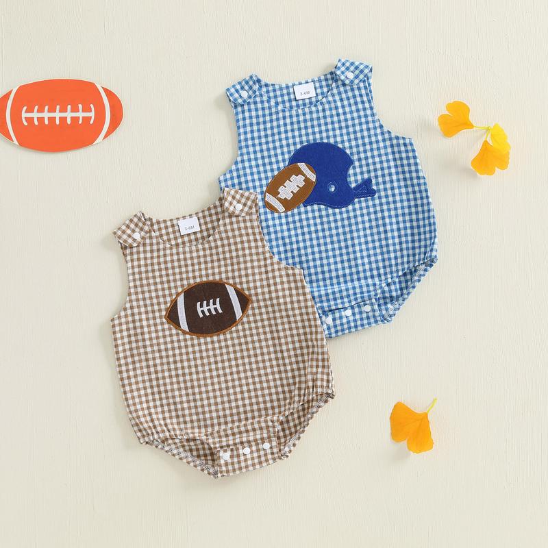 Infant Baby Boy Football Tank Romper Plaid Rugby Embroidered Sleeveless ...