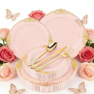 Vintage Gold Rimmed Plates Set, 20 Vintage Plates & 30 Golden Cutlery, Suitable for 10 Guests, Wedding, Party, Mother's Day, Birthday