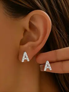 A Pair of Silvery Letter Shining Earrings Made of Copper, Stylish, Easy, Exquisite, And Versatile Women'S Additions