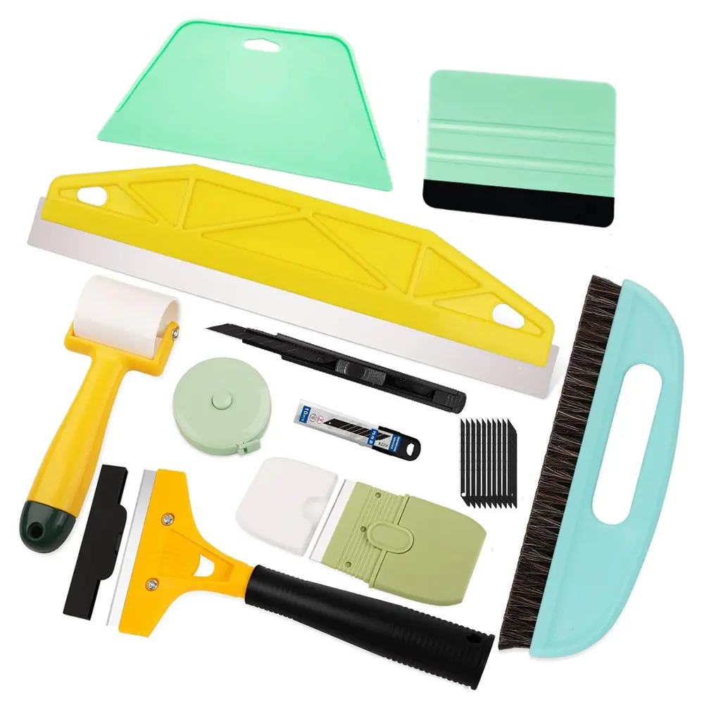10PCS Peel and Stick Wallpaper Kit with Plastic/Metal Edge Guides & Paste Brush - Complete DIY for Backsplash Tile, Contact Paper, Installation - Smoother Edges, Easy Application