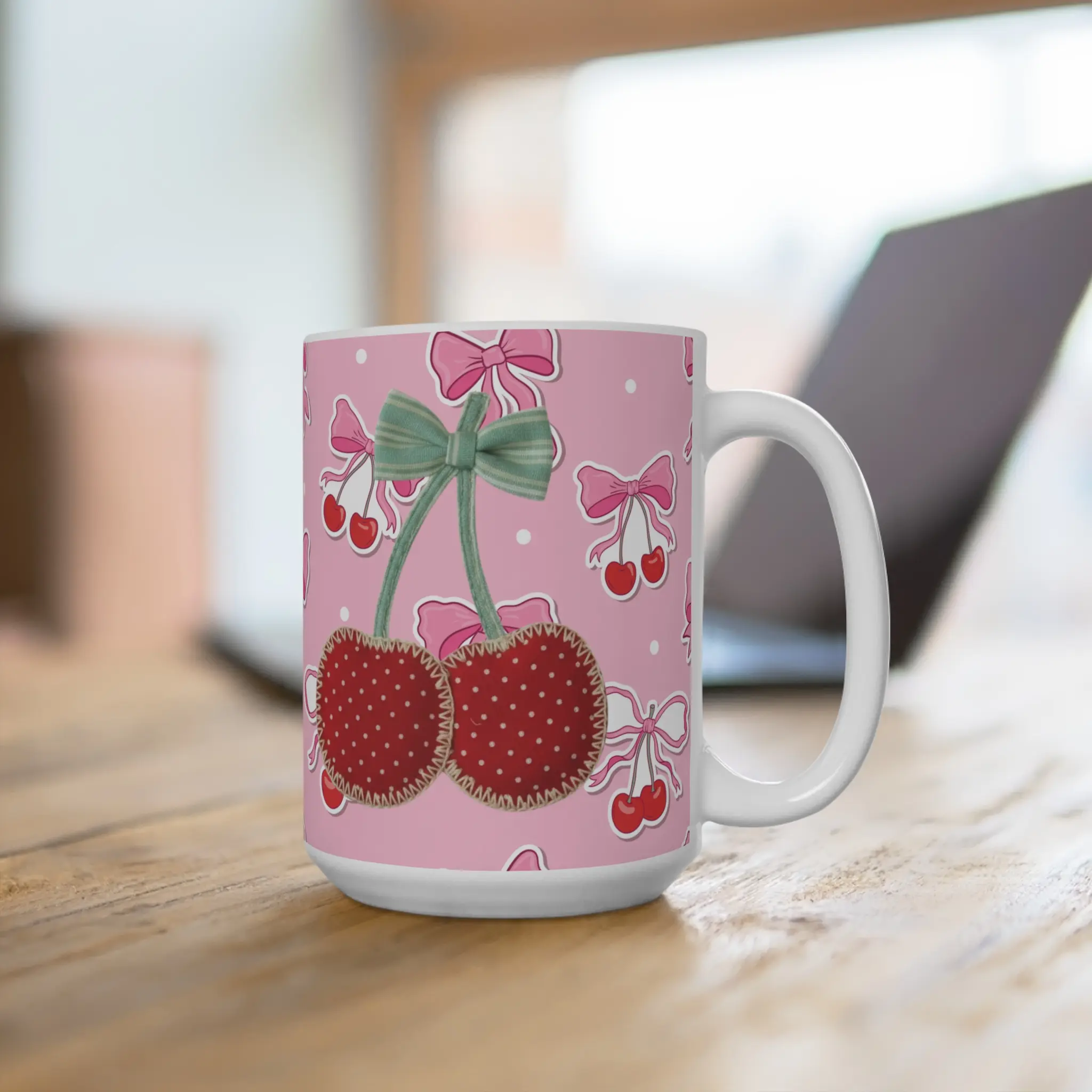 Cherries Cherries and more Cherries Ceramic mug | Pink Bow Cherries 15oz