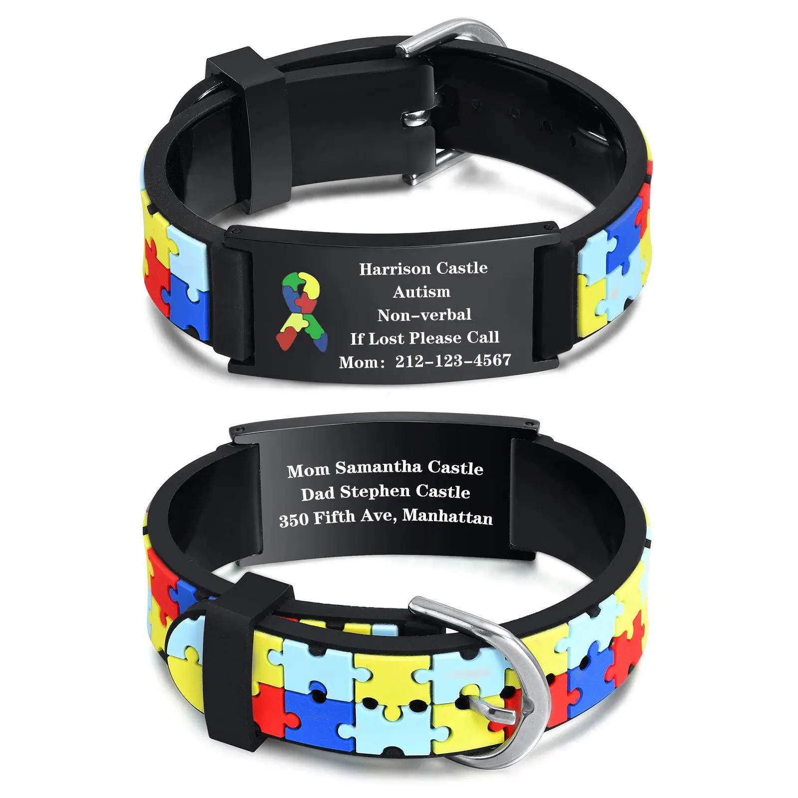 Vnox Free Personalized Name Bracelets for Little Boys Girls Baby, Custom Autism ICE Info Rubber Silicone Bands Wristband Gift