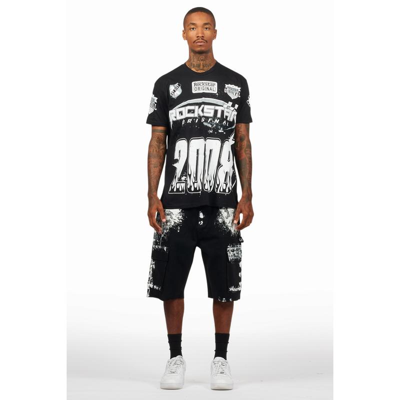 Amos Black/White T-Shirt/Denim Short Set
