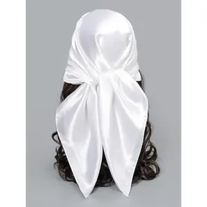 Women's Solid Color Satin Bandana Multi-Purpose Scarf Hair Band Headscarf 100% Polyester Square Style White Ideal for Dressing Up Your Look Turban Hijab Hairwraps
