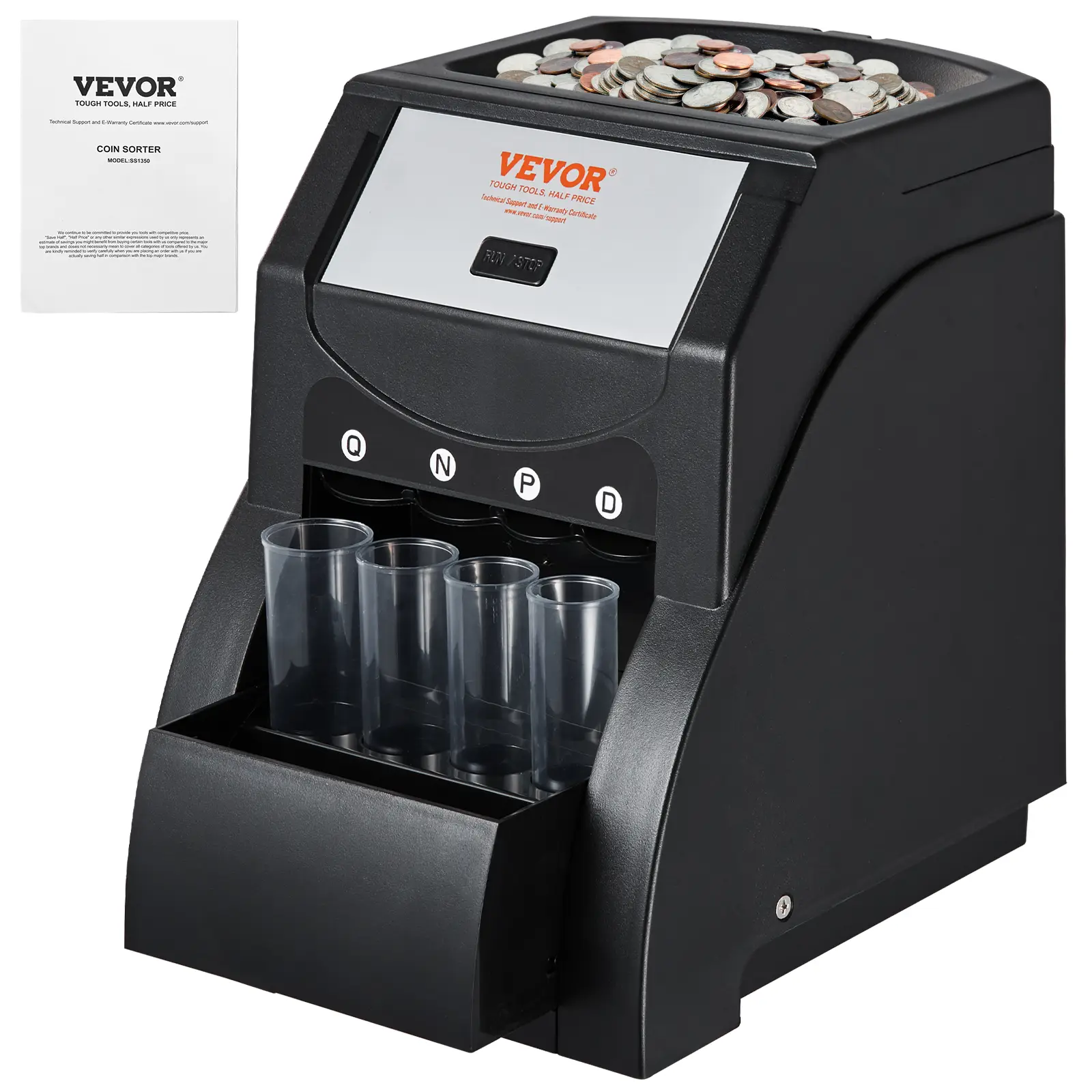 VEVOR USD Coin Sorter, Coin Sorter Machine for USD Coin 1￠ 5￠ 10￠ 25￠, Sorts up to 230 Coins/min, Coin Sorter and Wrapper Machine Holds 200 Coins Incl