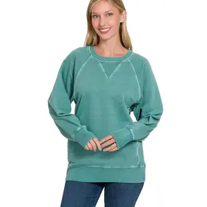 Zenana Pigment Dyed French Terry Pullover with Pockets