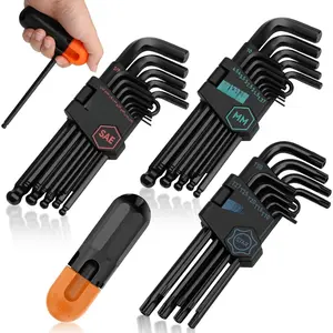 Allen Wrench Set, SAE & Metric Hex Key Set Torx Star Key Set, Long Arm Ball Head with T-Handle, Heat Treated Chrome Vanadium Steel