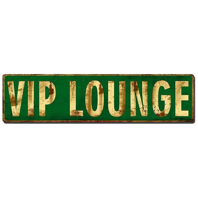 Vintage "VIP Lounge" Aluminium Mountable Hanging Decorative Metal Tin Sign, 4x16 in, Faux Green-Yellow Wall Art, Suitable for Homes, Bars, Ideal as a Gift for Home Decor Enthusiasts