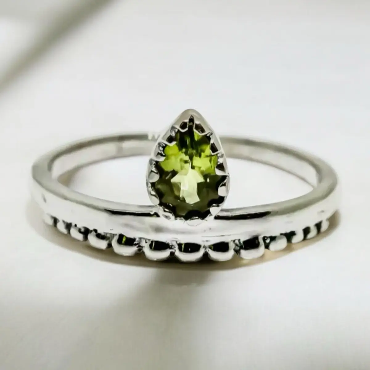 Peridot Sterling Silver 925 Ring for Women - Onyx/Peridot