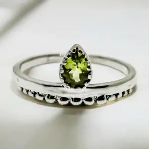 Peridot Sterling Silver 925 Ring for Women - Onyx/Peridot