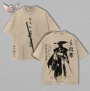 Ghost of Yotei - Atsu Samurai Ps5 Controller Graphic Tee Oversized Washed Vintage Tan T-Shirt Sayal Japanese Streetwear Y2K Retro Gamis Gift for Gamers Bushido Code Otaku Cyber Fall Outfits Essential Clothes Menswear
