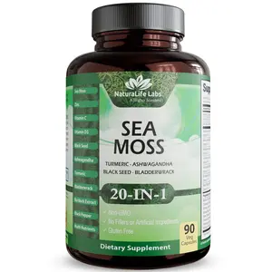 Sea Moss 6000mg - Black Seed Oil 2500mg - Bladderwrack 2000mg - Turmeric 1500mg Ashwagandha 1000mg - Burdock 1000mg - Muira Puama, Vitamin C, D3, Yellow Dock Root, Manuka, Dandelion - 90 Veggie caps