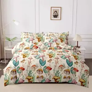 Mushroom Print Bedding Set, Including 1 Count Duvet Cover & 2 Counts Pillowcase without Filler, Soft Comfortable Bedding Set for Home Bedroom
