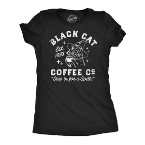 Womens Funny T Shirts Black Cat Coffee Co Sarcastic Halloween Graphic Tee for Ladies Funny Womens T Shirts Cute Vintage Fashion Casual Ladies T-Shirt Gift Halloween Tops for Women Funny Coffee Top Women's Black -