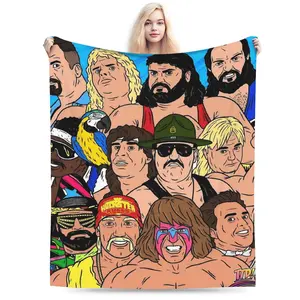 [Cozy Wrestling Flannel Blanket] Soft, Warm Wrestling-Themed Flannel Blanket - Cozy Throw for Couch, Office, Bed, Camping & Travel - Versatile All-Season Gift, Charming Anime Style  Skin-friendly, lightweight and soft