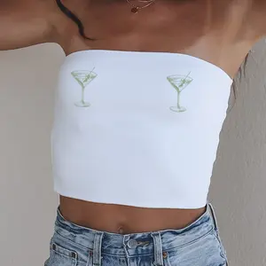 Dirty Martini Strapless Top | White Tube Top with Cocktail Graphic | Cute Party Going Out Shirt