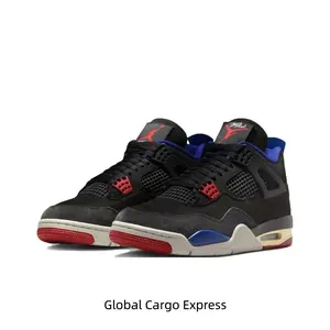 Retro Mid-Top Basketball Shoes with Black, Red, and Blue Suede Paneling