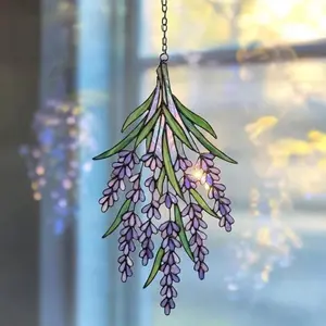 Acrylic  Suncatcher, Lavender Suncatcher, Hanging Purple Lavender Window Decor, Botanical Floral Glass Art for Home, Spring Gift for Mom, For Her, Gift For Women