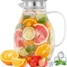 PJC-Kitchen Handmade Borosilicate Glass Pitcher - Stovetop & Dishwasher Safe, Geometric Diamond Pattern Carafe with Silicone-Steel Lid, Leakproof Spout, Ice-Bag Filter, 1,000-2,000ml (2L/68oz, 3L/100oz) Serving Jug for Fruit Tea