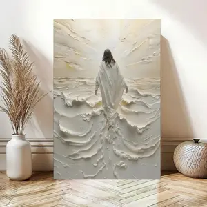 Jesus Walking on Water Canvas Painting Poster – Spiritual Wall Decor, Divine Light Modern Canvas Art, Ready to Hang Artwork, Christian Gift, Sacred Biblical Scene Design, Ideal for Church Prayer Room Living Room Bedroom Religious Home Decoration