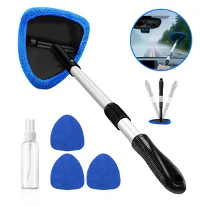 Car Windshield Cleaner Tool, Inside with 3 Reusable and Washable Microfiber Pads and Extendable Handle, Moisture Removal Tool