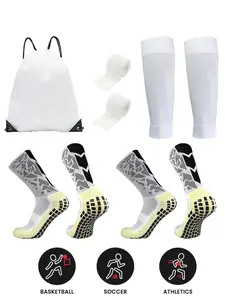 5pcs Football Bag Set, Non-Slip Soccer Socks, Soccer Grip Socks, Men's Sports Socks, Football Leg Sleeves, Training Bandages, Pull Rope Backpack, Football Accessories